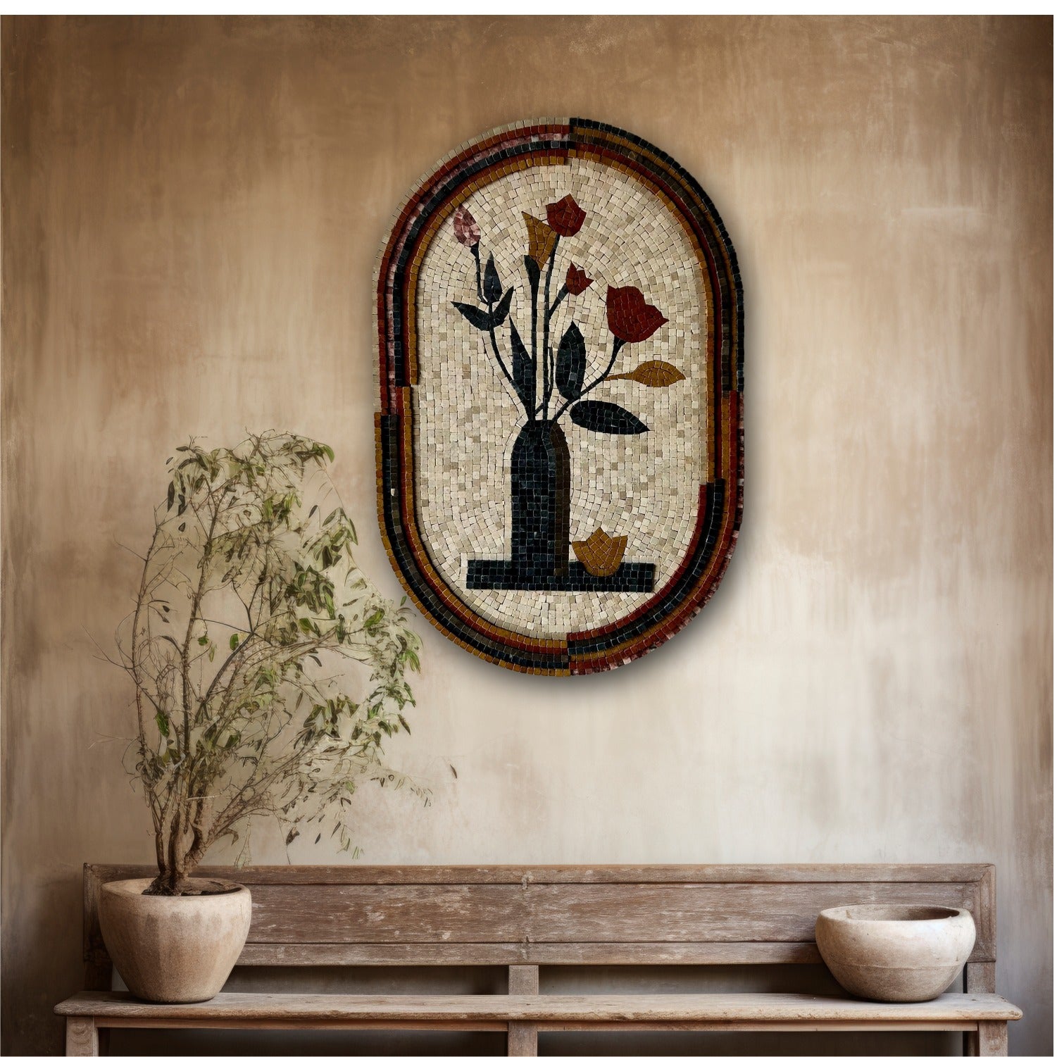 Handcrafted Floral Vase Stone Mosaic Decor for Antique Home Decor